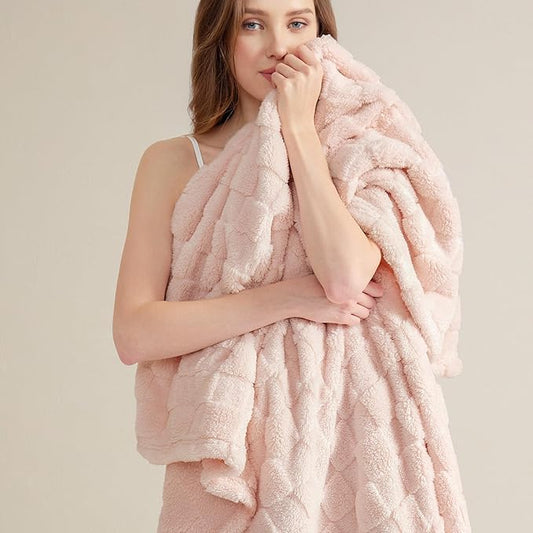Bedsure GentleSoft Pink Throw Blanket for Couch - Checkered Fleece Blankets Gifts for Women Men Girls, Cute Soft Cozy Throw for Bedroom Home Decor Gifts, 50x60 Inches