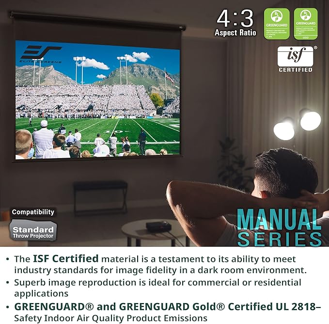 Elite Screens Manual Series, 71-INCH 1:1, Pull Down Manual Projector Screen with AUTO LOCK, Movie Home Theater 8K / 4K Ultra HD 3D Ready, 2-YEAR WARRANTY, M71XWS1