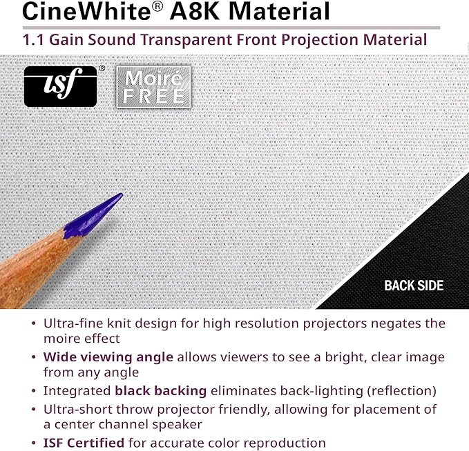 Elite Screens Aeon CineWhite A8K Wide, 158-INCH DIAG, 2.35:1 Aspect Ratio, Acoustically Transparent Perforated Weave, AR158CA8K-WIDE