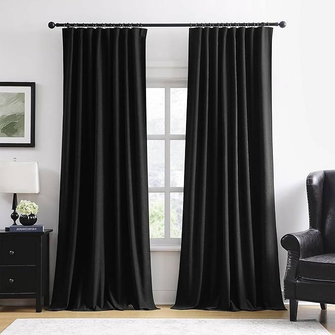 RAIN CITY Extra Wide Blackout Curtains 70 x 96 Inch Long, Linen Blend Black Out Pleated Curtains 2 Panels Set, Back Tab Pocket Textured Curtain for Home Office Patio Sliding Glass Door