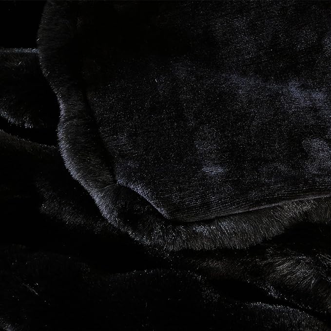 Black Fluffy Thick Fur Throw Blanket 50x60 for Bed Couch Office Chair Bunny Soft Blanket for Adults Gift Home Living Room Decorative Decor 860 GSM