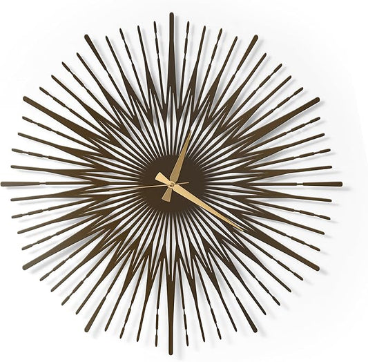 Sun Rays Wall Clock, Large Metal Decorative Wall Clock, Modern Minimalist Wall Decor (Bronze, Small)