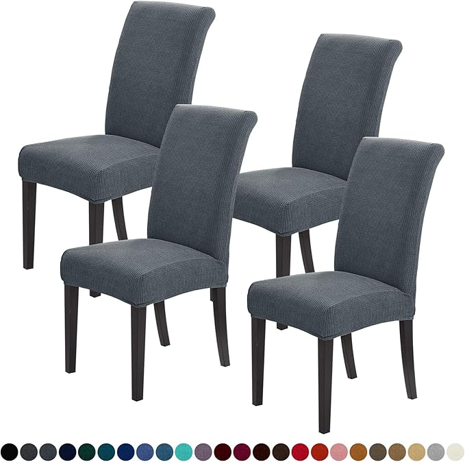 Joccun Chair Covers for Dining Room Set of 4, Dining Chair Slipcovers Stretch Dining Room Chair Covers Seat Protector,Washable Parsons Chair Cover for Home,Hotel,Banquet(Gray,4 Pack)