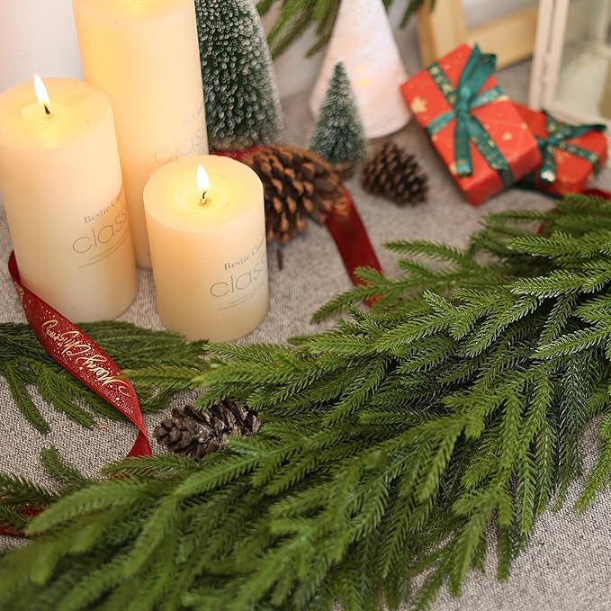 Artificial Norfolk Pine Garland - Faux Christmas Garland Fake Green Garland for Fireplace,Table, Stairs, Mantle, Window,Indoor Outdoor,Home,Holiday Decor (1 PCS,9 FT)