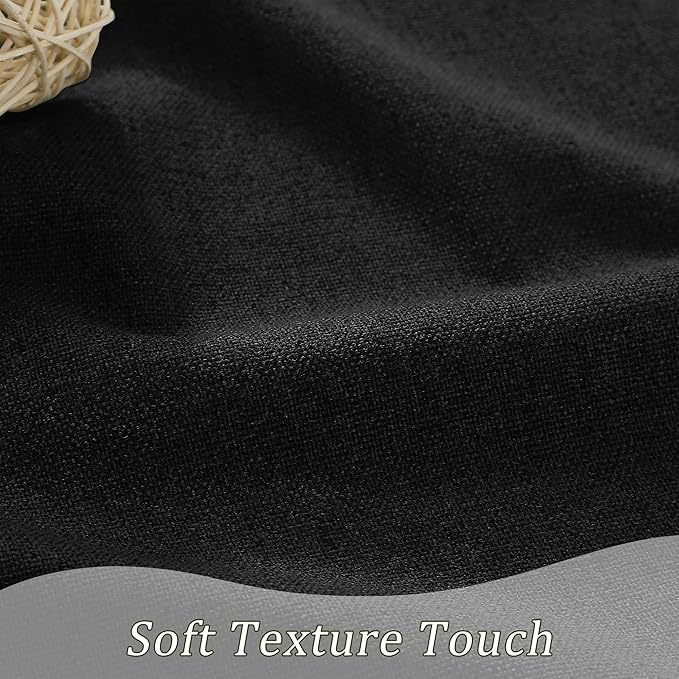 RAIN CITY Blackout Curtains 50 x 84 Inch Long Linen Blend Black Out Curtains 2 Panels Set Burg, Back Tab Rod Pocket Room Darkening Textured Curtain Window Drapes for Bedroom Living Room-Black