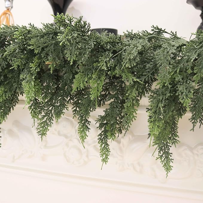 Christmas Cedar Garland Artificial Real Touch Thickness Realistic Greenery Pine Garland for Mantle Fireplace Outdoor Indoor Christmas Decorations 5FT