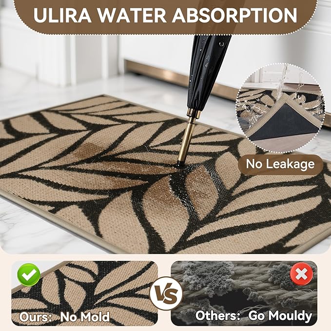 Front Door Mat Indoor Outdoor Entrance, 24''x35'' All-Season Waterproof Welcome Mat, Heavy Duty Non-Slip Rubber Backing, Patio Porch Doormat, Low Profile, Trap Dirt and Moisture, Brown