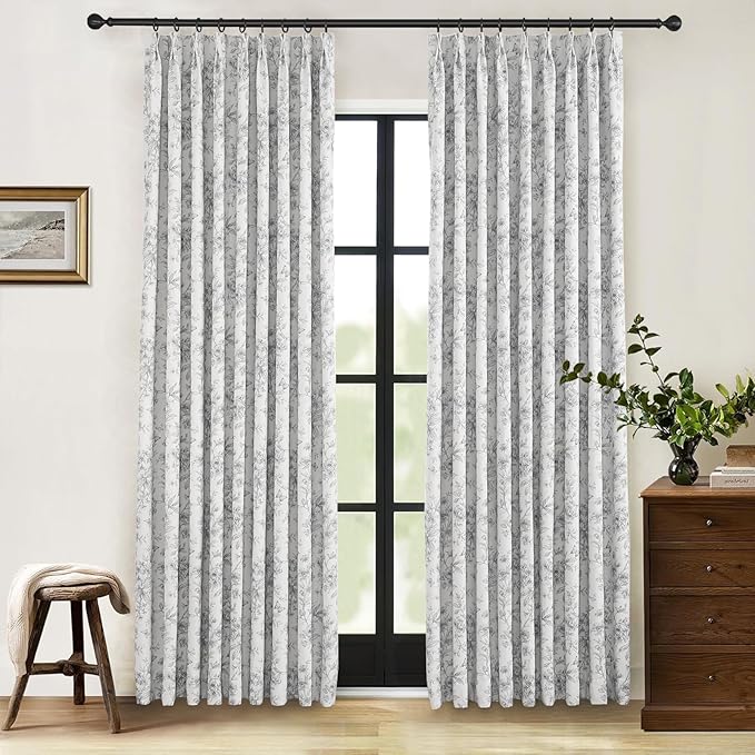 Pinch Pleated Vintage Floral Curtains - Room Darkening Drapes for Bedroom Living Room.2 Panels,40 Inches Wide 92 Inches Long