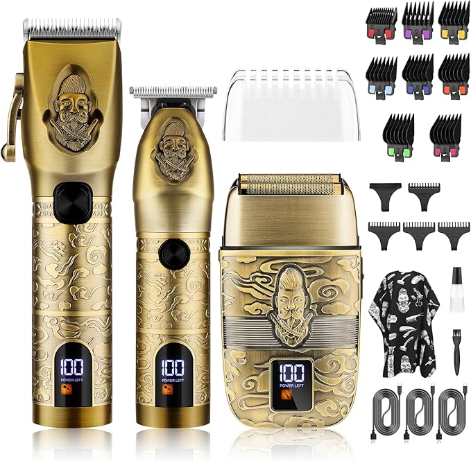 Lanumi Professional Hair Clipper Trimmer Set for Men Electric Shaver Razor Cordless Hair Cutting Barber Clippers Beard Trimmer Men’s Grooming Kit Gifts for him
