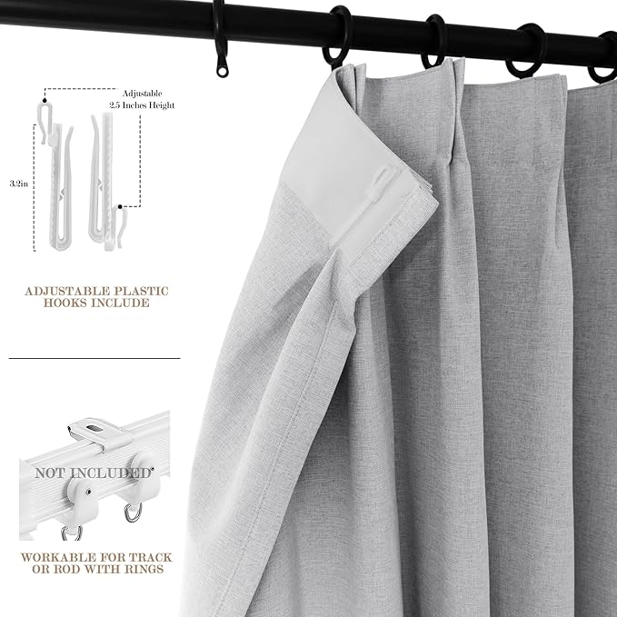 150 Inches Extra Wide Room Divider Draperies, Pinch Pleat Drapes, Absolutely Blackout Sliding Door Drapery, Total Privacy Ceiling Track Curtains, 150" W by 102" L, Silver Grey (1 Panel)