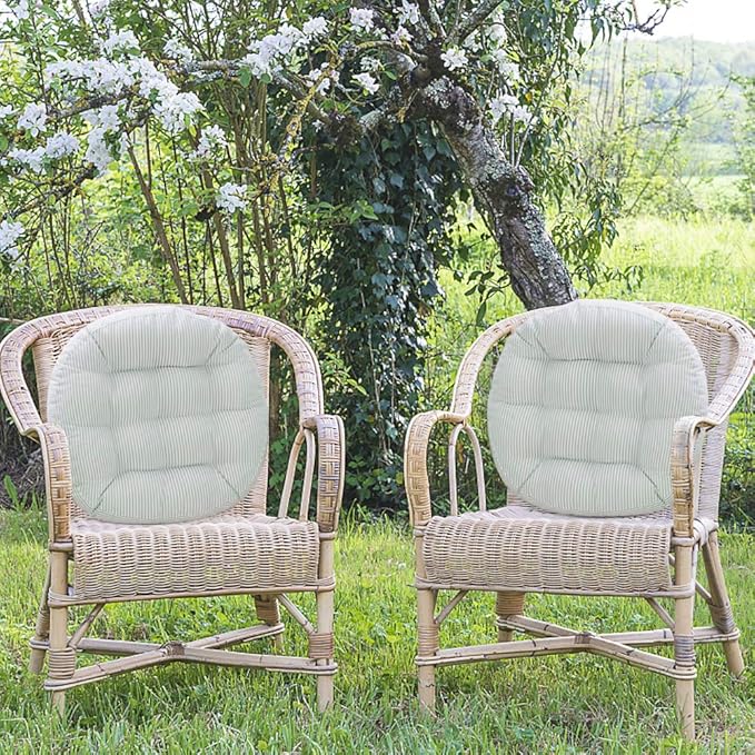 Tiita Stripe Patio Seat Cushions 22"x22" Round Chair Pads Home Floor Cushion Window Pad Set of 2 Throw Pillows Indoor/Outdoor, Green