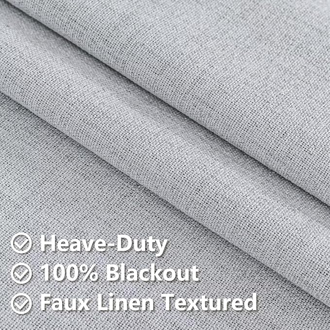 Blackout Curtains 72 Inch Length 2 Panels Set, 100% Black Out Textured Thermal Curtains, Grommet Light Blocking Drapes for Living Room Bedroom Luxury Decor(52W × 72L inch, Greyish White)
