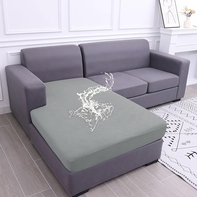hyha Waterproof Sectional Couch Covers, Non Slip Sofa Couch Cushion Covers L Shape, Thick Stretch Jacquard Fabric, Washable Sofa Slipcovers with Elastic Bottom (1 Piece for Chaise XL, Light Grey)