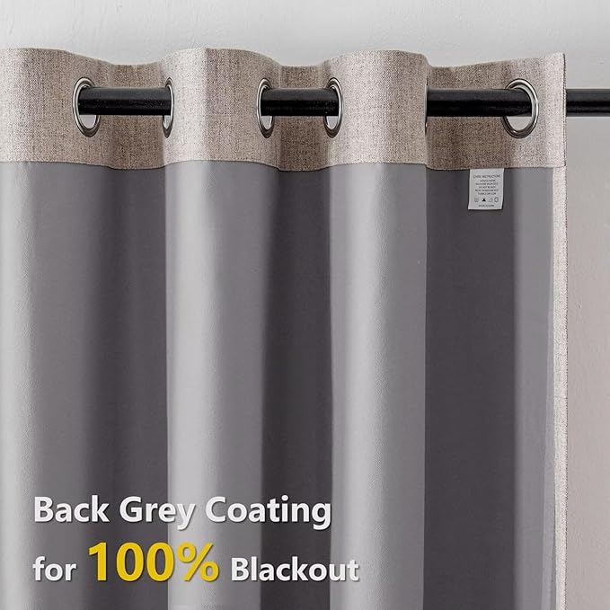 Linen Curtains 90 Inch Length 2 Panels Set, 100% Blackout Curtains Textured Thermal Insulated, Grommet Light Blocking Drapes for Living Room Bedroom Luxury Decor(52W × 90L inch, Linen)