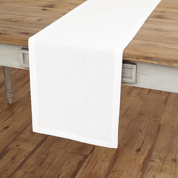 Solino Home Linen White Table Runner 36 Inches - 100% Pure Linen Small Table Runner 14 x 36 Inch Ideal for Dresser and Coffee Tables - Fall, Autumn, Halloween, Thanksgiving - Fete