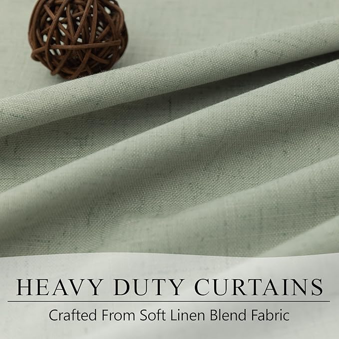 Dark Academia Decor Sage Green Linen Textured Blackout Curtains Panels 90 Inch Length Luxury Curtains for Living Room Pretty Heavy Thick Linen Black Out Thermal Long Drapes Back Tab Rod Pocket Pleated