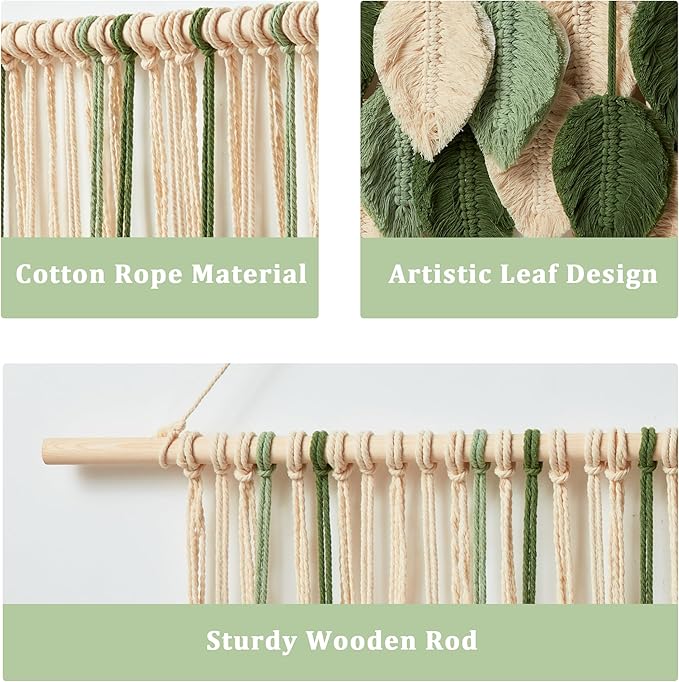 Macrame Wall Hanging Boho Wall Tapestry Handmade Woven Leaf Wall Decor Crochet Wall Art for Home Office Apartment(39.4" W x 31.5" L)