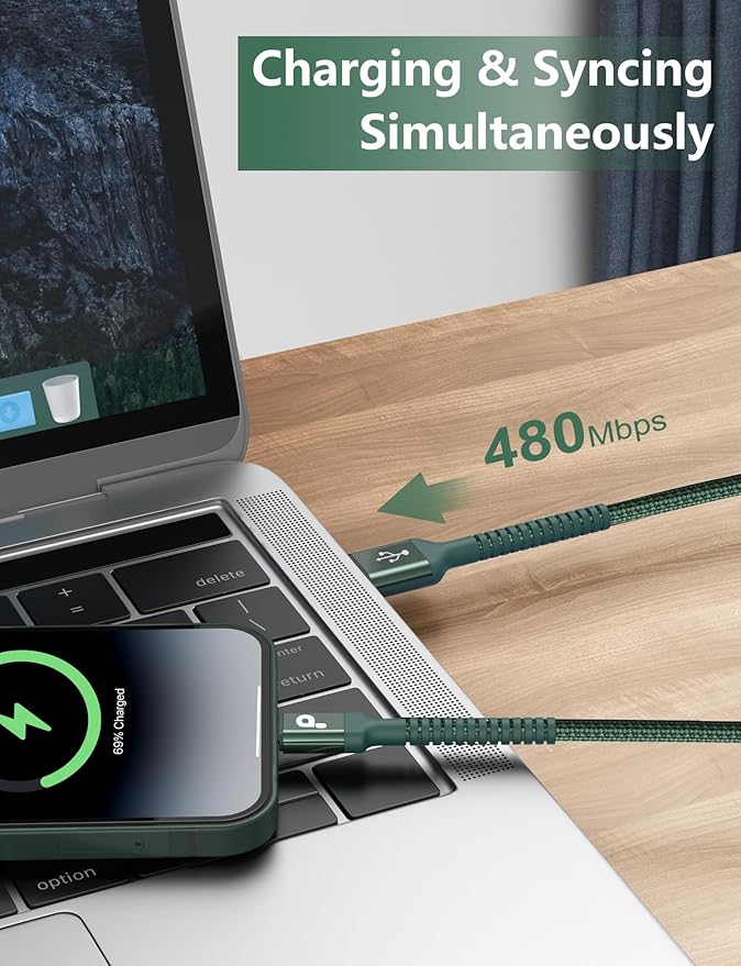 USB to USB C Cable Fast Charging 10FT USB A to USB C Charger Cord, Upgraded Extra Durable Braided USBC Cable Compatible with iPhone 17 16 15 Pro Max,Samsung Galaxy S10 S9 Plus More-Green 2 Pack