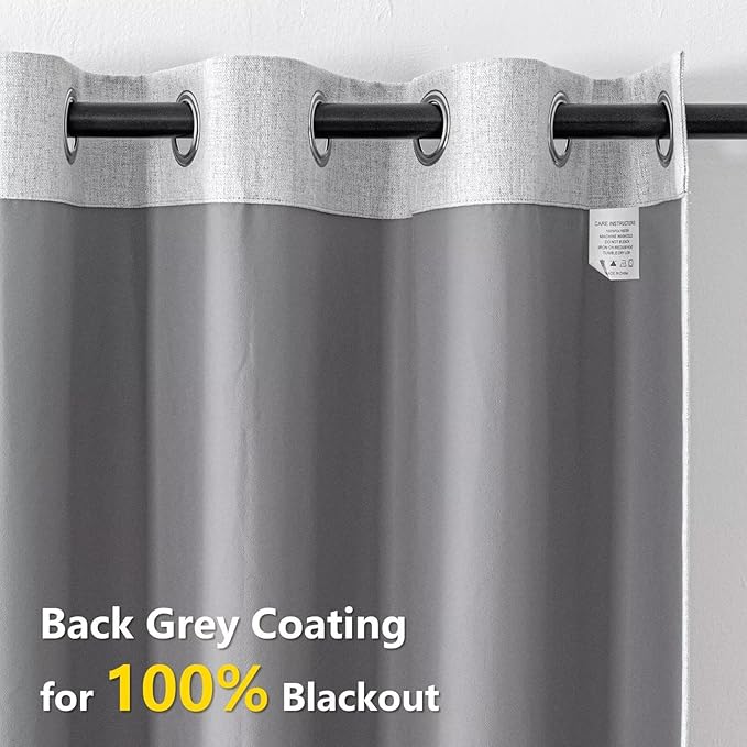 Blackout Curtains 108 Inches Long 2 Panels Set, 100% Black Out Textured Thermal Curtains, Grommet Privacy Light Blocking Drapes for Living Room Bedroom Luxury Deco(52W × 108L inch, Off-White)