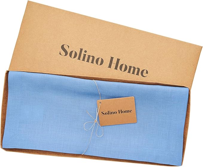 Solino Home Linen Table Runner 36 Inches - 100% Pure Linen Provence Blue Table Runner 14 x 36 Inch Ideal for Dresser and Coffee Tables - Fete