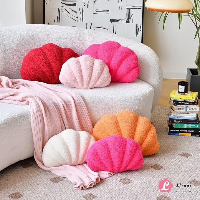 Ivory Seashell Throw Pillows, Shell Shaped Throw Pillows, 13 Inch Soft Home Decorative Pillow Plush Cushion for Bed Couch Living Sofa Room Decor Accent Throw Pillow