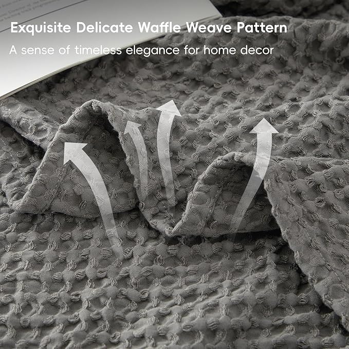PHF Ultra Soft Waffle Weave Blanket Twin Size 66"x 90"- Washed Lightweight Breathable Cozy Woven Blanket for Bed - Aesthetic Decor for Couch Bedding Sofa Home Car - Grey