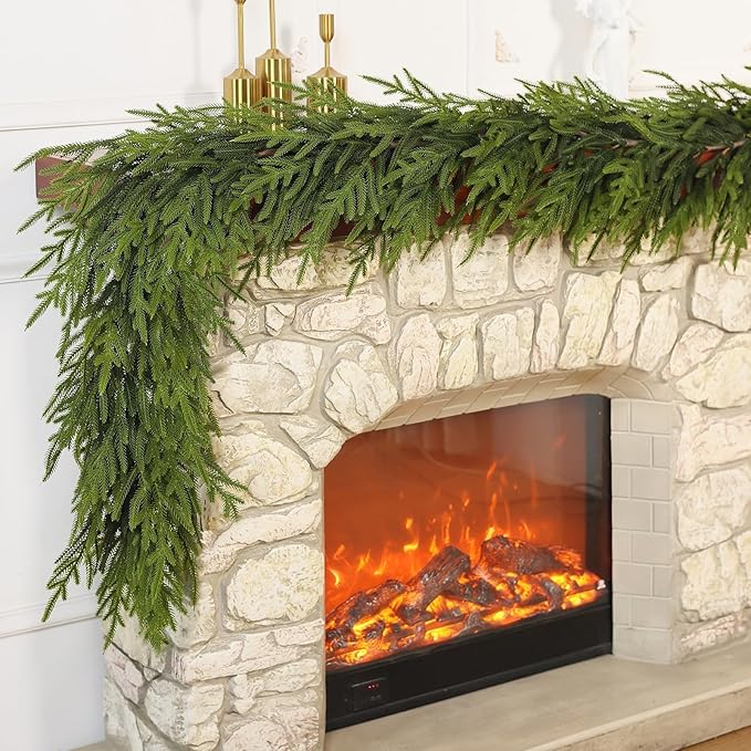 Artificial Norfolk Pine Garland - Faux Christmas Garland Fake Green Garland for Fireplace,Table, Stairs, Mantle, Window,Indoor Outdoor,Home,Holiday Decor (2 PCS,6 FT)