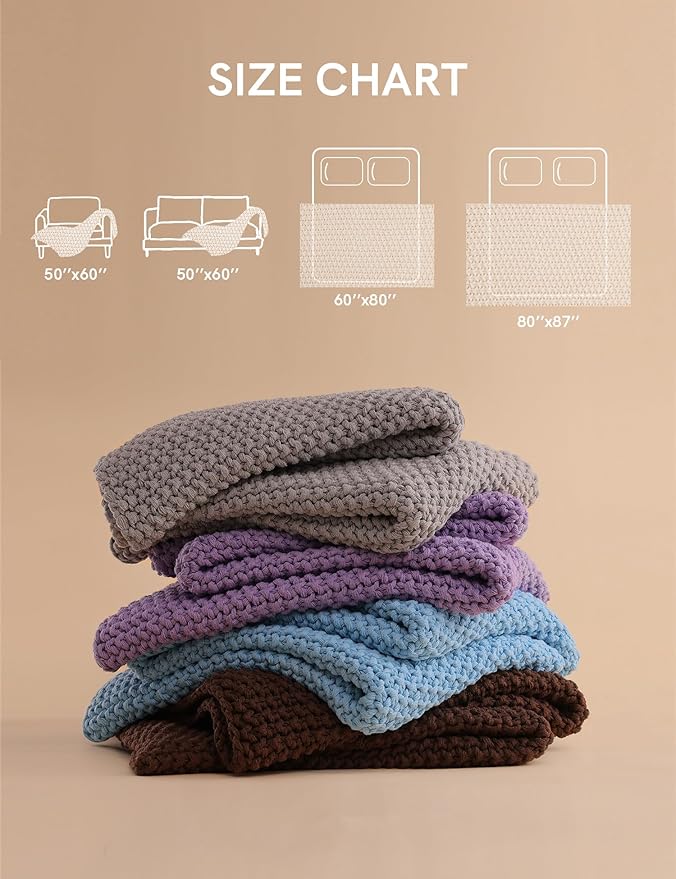 YnM Chunky Cotton Knit Throw Blanket, Cable Knit Throws for Bed Couch Sofa, Comfy & Relaxing, Decorative Piece for Farmhouse Modern Boho Rustic Scandinavian Chic Vibe, Chocolate Brown 50x60 Inches