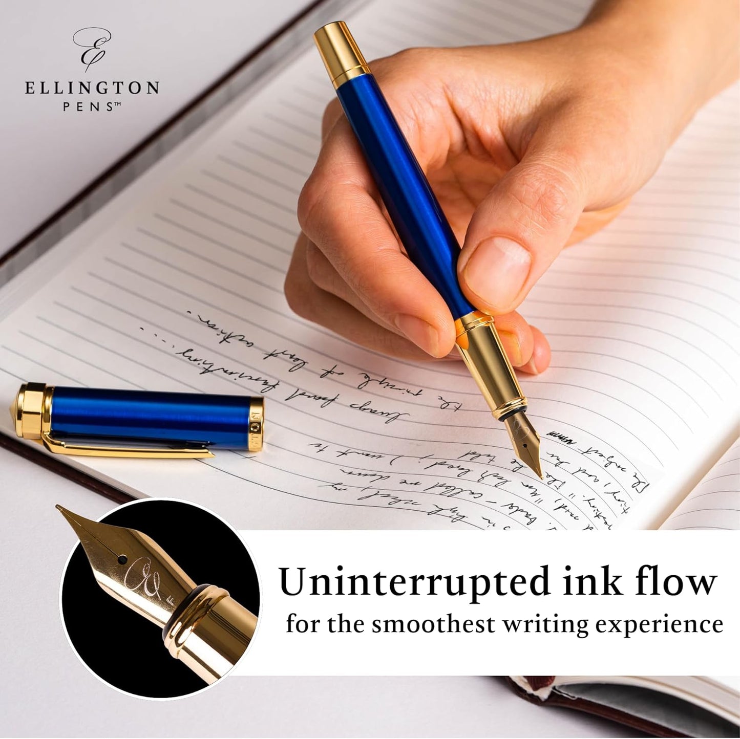 Luxury Fountain Pen Set- Fountain Pens for Writing - Smooth Medium Nib - Includes Refillable Ink Converter, 3 Ink Cartridges [Black & Blue], Gift Box - Elegant Calligraphy