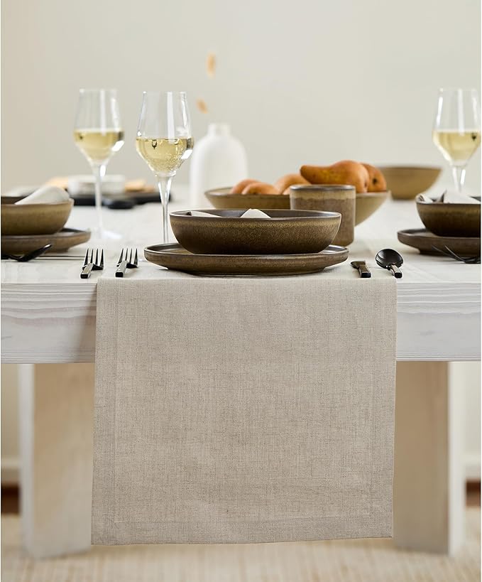 Solino Home Linen Natural Table Runner 144 Inches Long - 100% Pure Linen Extra Long Table Runner 14 x 144 Inch for Fall, Autumn, Thanksgiving - Fete