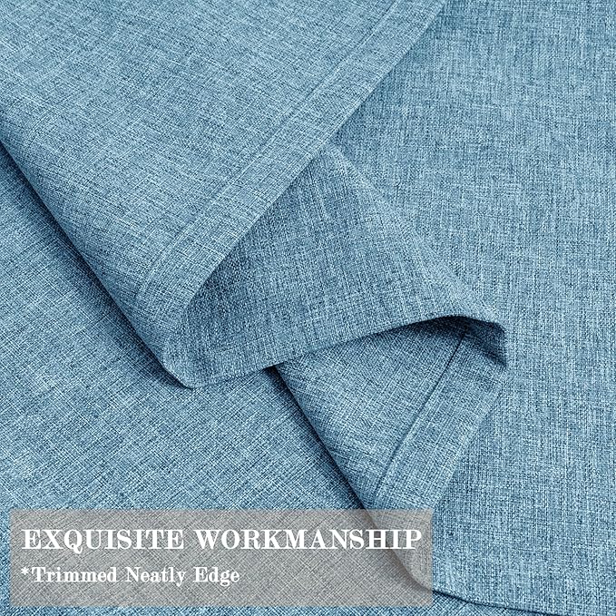 Blue Pinch Pleat 100% Blackout Drapes Linen Blend, Room Divider, Room Darkening, Energy Saving, Furniture Protecting, Light Blocking Extra Wide Privacy Curtains, 240Wx84L, 1 PC