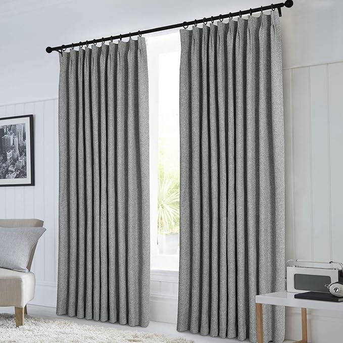 Macochico Extra Wide Full Blackout Linen Curtains for Sliding Door Mid Grey Pinch Pleated Linen Curtains 96 Inches Long for Bedroom Living Room Farmhouse with Tieback 120”Wx96”L 1 Panel