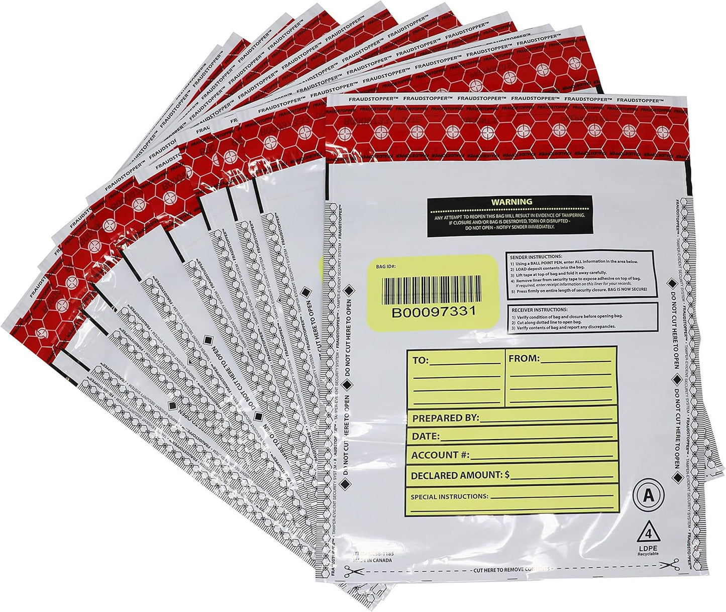 Nadex White Night Drop Tamper Evident Cash and Coin Bank Deposit Bags - 9 x 12, Opaque, 100 Pack