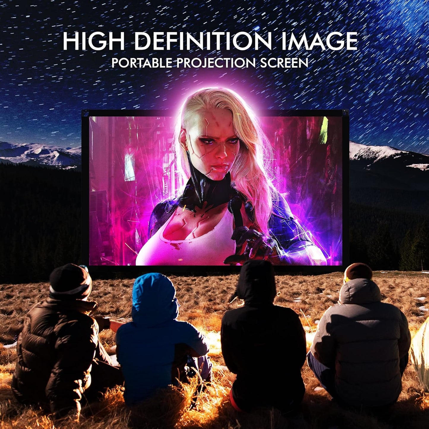 Pyle Projector Screen with Stand - 100" 16:9 HD 4K Portable Lightweight Freestanding Foldable Indoor Outdoor Movie Projection Display with Frame for Home Theater