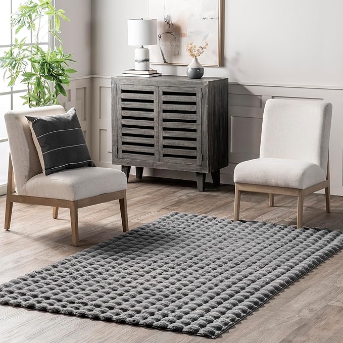 nuLOOM 5' x 8' Cozy Plush Area Rug, Machine Washable, Non-Slip, Soft Fluffy Shag Carpet for Living Room Bedroom Kids Room Nursery Home Decor, Jeni Dark Grey