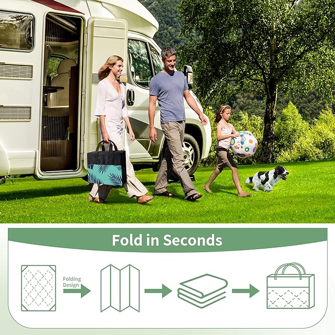GENIMO Outdoor Rug 6' x 9' Waterproof for Patios Clearance, Reversible Outdoor Plastic Straw Camping Rug Carpet, Large Area Rugs Mats for RV, Camper, Deck, Balcony, Porch, Beach, Navy Blue&Jade Green