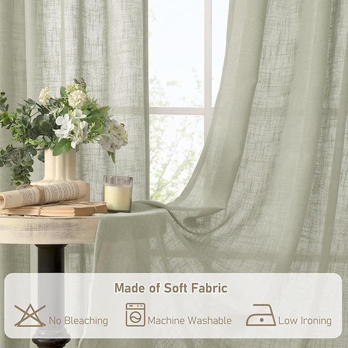 LAMIT 45 Inch Length Linen Curtains for Small Windows, Bronze Grommet Linen Textured Drapes Light Filtering Privacy Panels for Bedroom/Living Room, Sage Grey, 2 Panels Set, 34 x 45 Inch