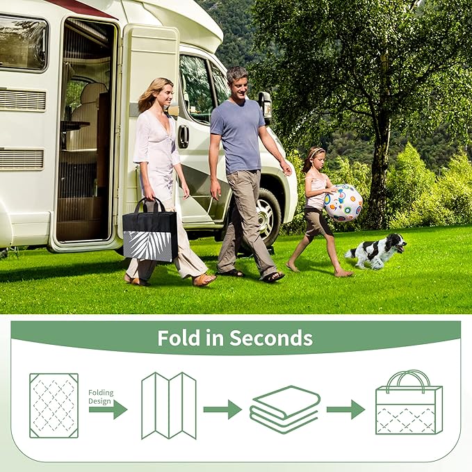 GENIMO Outdoor Rug 8' x 10' Waterproof for Patios Clearance, Reversible Outdoor Plastic Straw Camping Rug Carpet with LED String Light, Area Rugs Mats for RV, Camper, Deck, Balcony, Porch, Grey&White