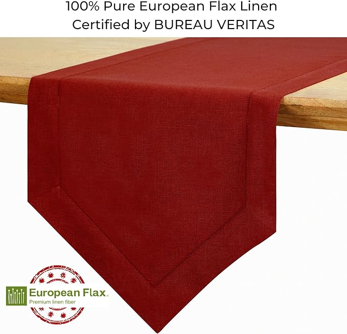 D'Moksha Homes Red Linen Table Runner 48 Inches Long - 100% Pure Linen Diamond Table Runner 14 x 48 Inch for Dining, Fall and Halloween - Machine Washable