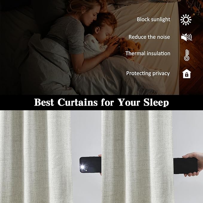 RAIN CITY 2 PCs Extra Wide Linen Blackout Curtains 102 Inches Long,Back Tab Pleaetd Drapes with Hooks Track System Curtain Panels Room Divider Curtains for Patio Sliding Door Living Room 70 x 102