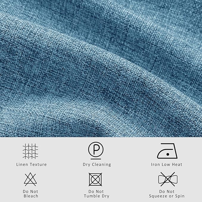 Macochico 52”Wx96”L 100% Blackout Curtains for Bedroom Living Room Nursery Blue Pinch Pleated Linen Curtains Farmhouse Burlap Drapes Thermal Window Panels with Hooks and Tieback 1 Panel