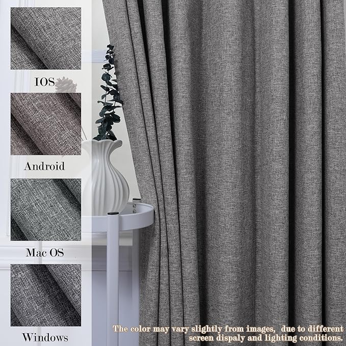 Room Divider Curtains Screen Partitions, Linen Look 100% Blackout Drapery 108 Inches Long, 100" Wide Pinch Pleated Window Drapes, Privacy Protecting, Light Blocking, (1 PC, Gray)
