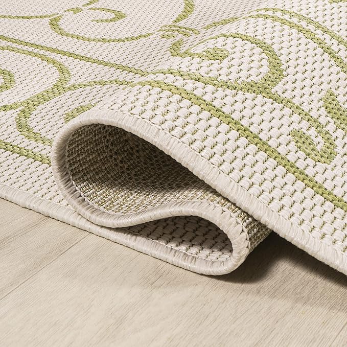 JONATHAN Y Vintage Filigree Indoor Outdoor Area Rug 8X10 Cream/Green, Charleston Textured Weave for Backyard, Patio, Porch, Easy-Cleaning, High Traffic, Pet-Friendly, Non-Shedding (SMB106I-8)