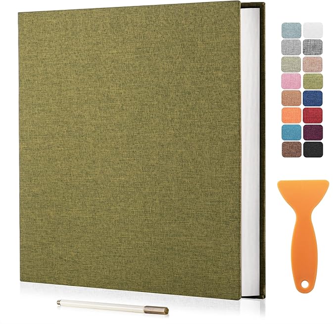 Large Photo Album Scrapbook â Holds 4x6, 8x10 Pictures â Self-Adhesive Pages for Baby, Wedding, Travel & Family Memories | Includes Metallic Pen & Scraper/Matcha Large DIY Memory Book for Gifts