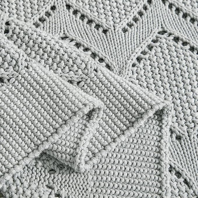Longhui bedding Chunky Cotton Knit Throw Blanket for Couch, Sofa, Bed, or Chair, Decorative Breathable Fall Cable Knit Blanket 51 x 63 Inches, Grey