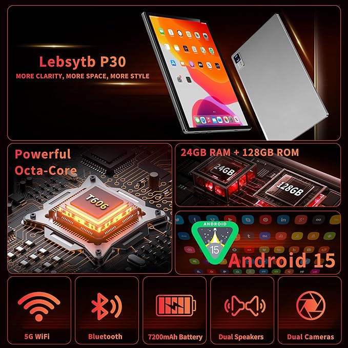 Android Tablet with Keyboard, 10 inch Android 15 Tablet with 24GB(4+20)RAM+128GB ROM(1TB Expand),8-Core, 7200mAh, 5G WiFi, Bluetooth5.0, Widevine L1, Electronics Tablets with Keyboard, Case, Stylus
