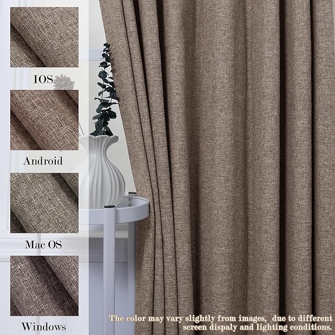 Extra Wide 100% Blackout Linen Textured Curtains - Room Dividers, W200 x L96 (1 Panel), Pinch Pleat Drapes for Living Room, Full Light Block Out Drapery for Sliding Door, Light Brown
