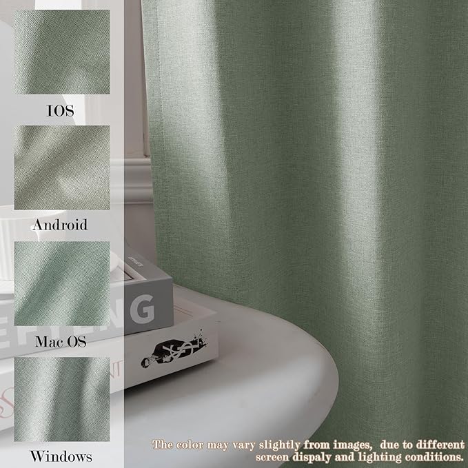 Fog Green Pinch Pleat 100% Blackout Drapes Linen Blend, Room Divider, Room Darkening, Energy Saving, Furniture Protecting, Light Blocking Extra Wide Privacy Curtains, 240Wx84L, 1 PC