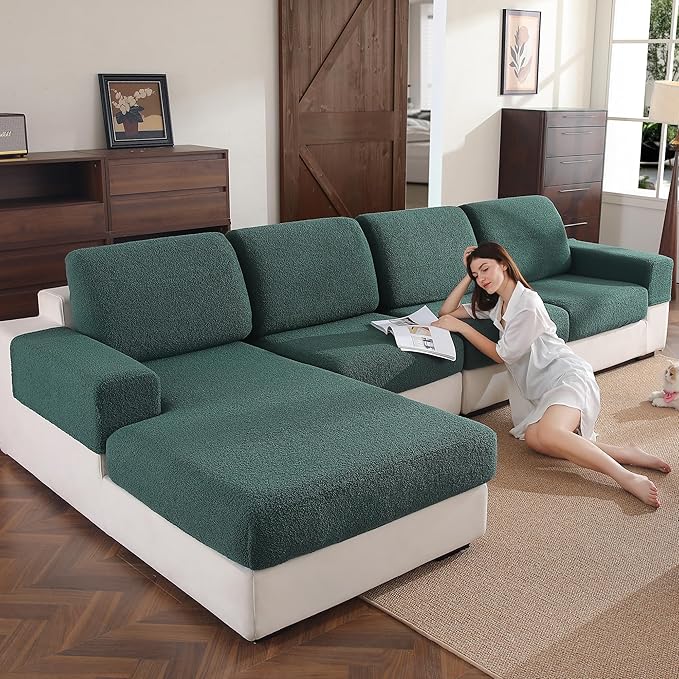 Couch Cushion Covers for Sectional Sofa, Stretch Soft Sofa Slipcovers Washable Wear-Resistant Universal Furniture Protector for Living Room(1 Piece Loveseat Cover, Green)