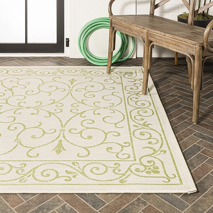 JONATHAN Y Vintage Filigree Indoor Outdoor Area Rug 9X12 Cream/Green, Charleston Textured Weave for Backyard, Patio, Porch, Easy-Cleaning, High Traffic, Pet-Friendly, Non-Shedding (SMB106I-9)